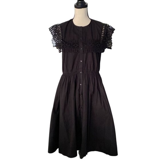Sandro Black Eyelet Collar Sleeve Detail Dress Size 38 US 4-6 - Picture 1 of 7